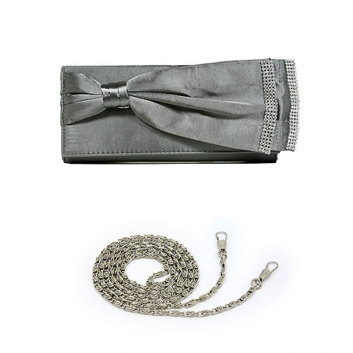 Evening Bag - Double Layer Bow w/ Linear Studs - Gray - BG-92206GY